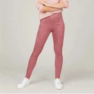 Spanx Faux Suede Leggings Rich Rise Pink High Waisted Rise Shaping
